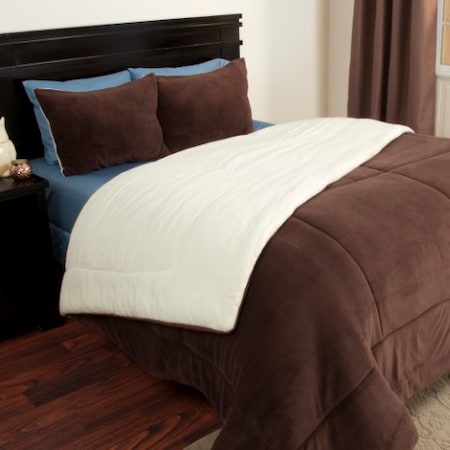 Hastings Home 3 Piece Sherpa/Fleece Comforter Set - King - Chocolate